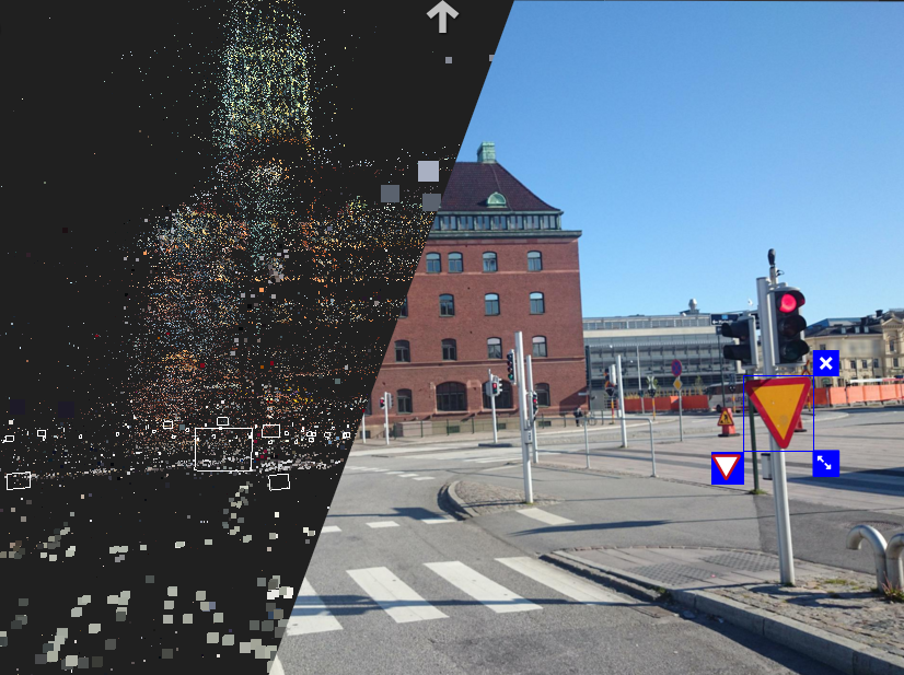Street level imagery is reconstructed by creating point clouds from photos.