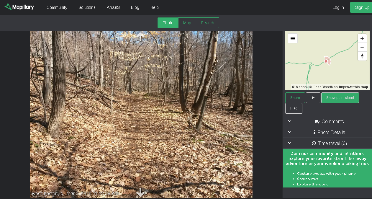Westchester County GIS is using the Mapillary app to inventory hiking trails in County parks