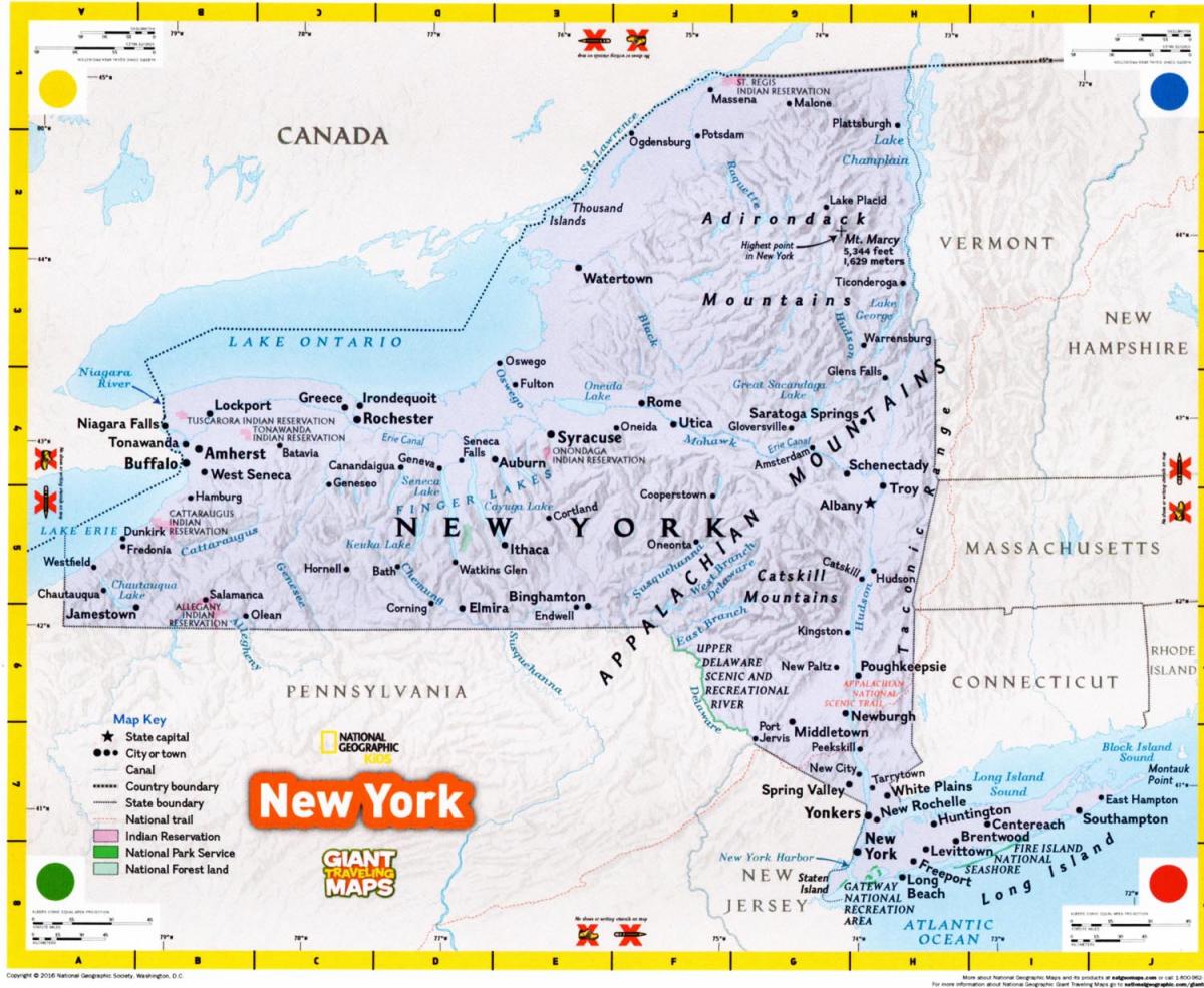 The Giant Traveling Map of New York, measures 15 X 20 feet and includes maj...